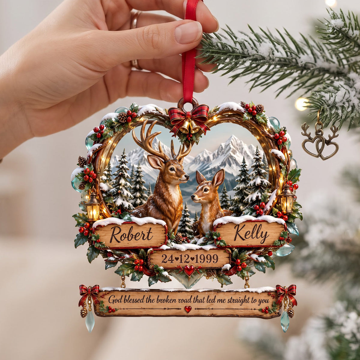 Deer Couple Christmas - Personalized Ornament Gifts VT100103