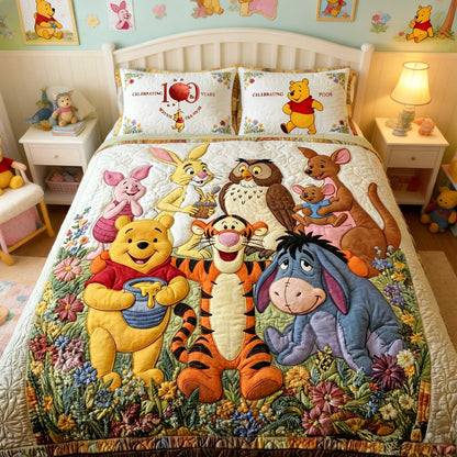 Honey Bear Celebrate 100 Years Of Friendship - Personalized Quilted Bedding Set TC100090