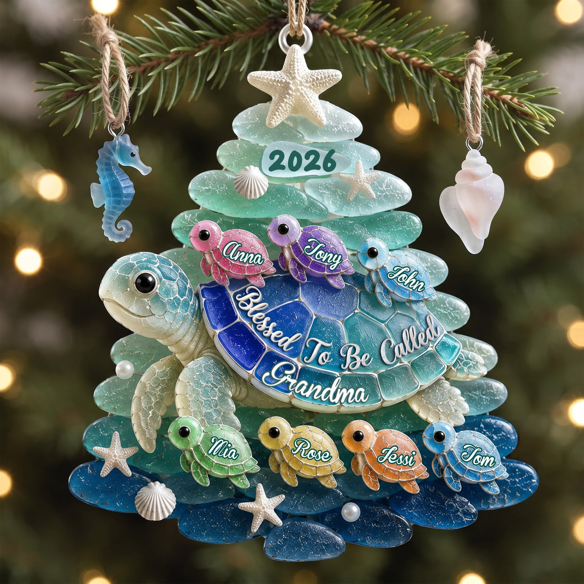 Blessed To Be Called Grandma Turtle - Personalized Ornament Gifts VT100153
