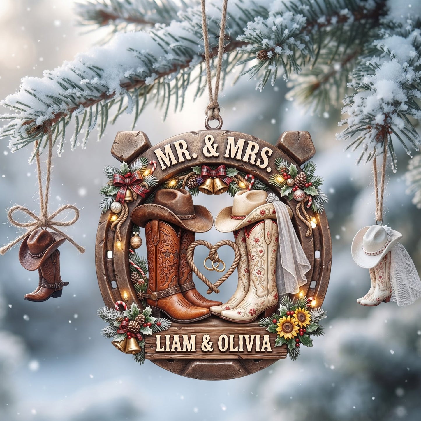 Western Love Cowboy Boots - Personalized Gifts For Family Christmas Ornament VT100078