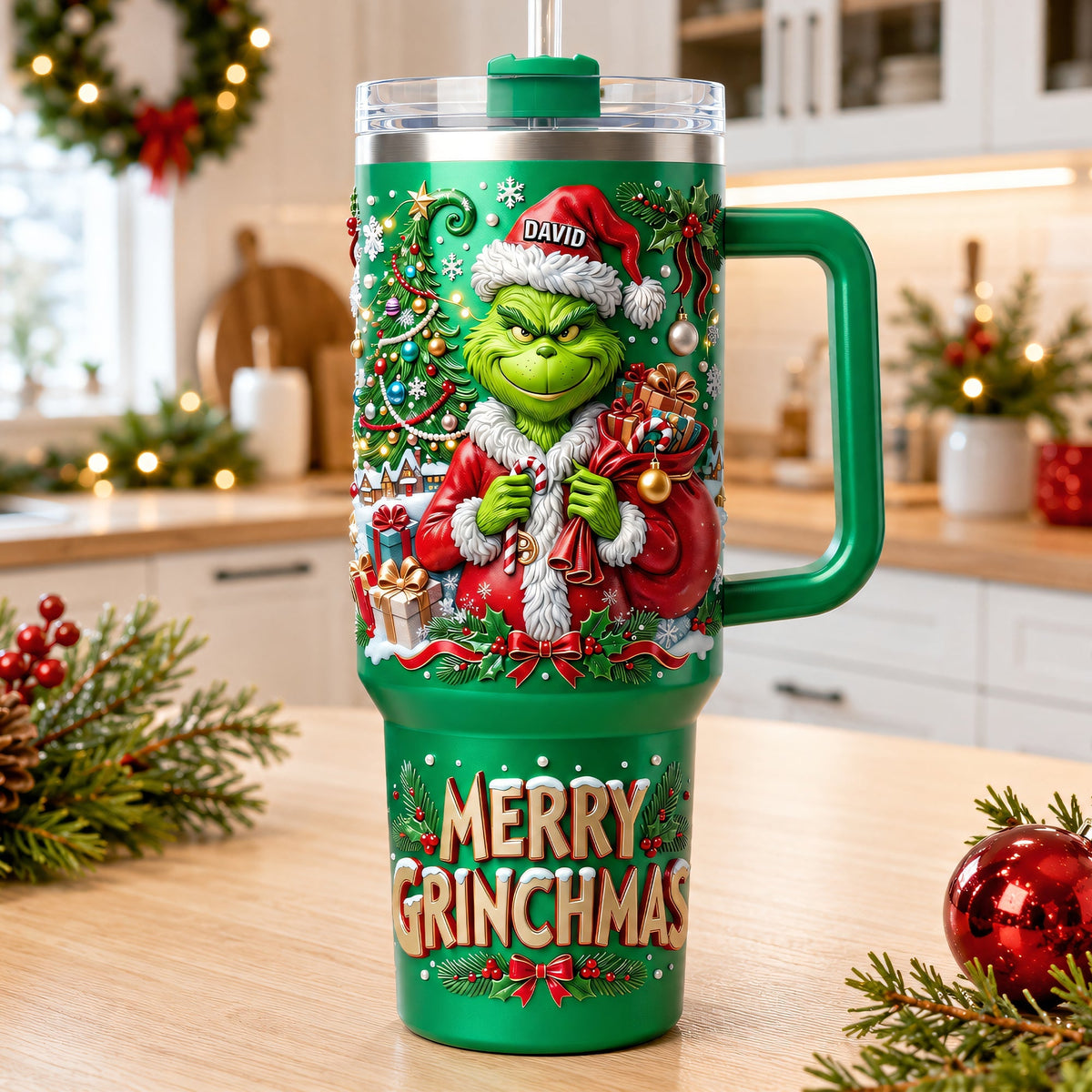 Green Monster Merry Greenmas - Personalized 40oz Tumbler With Handle TC100178