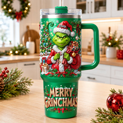 Green Monster Merry Greenmas - Personalized 40oz Tumbler With Handle TC100178