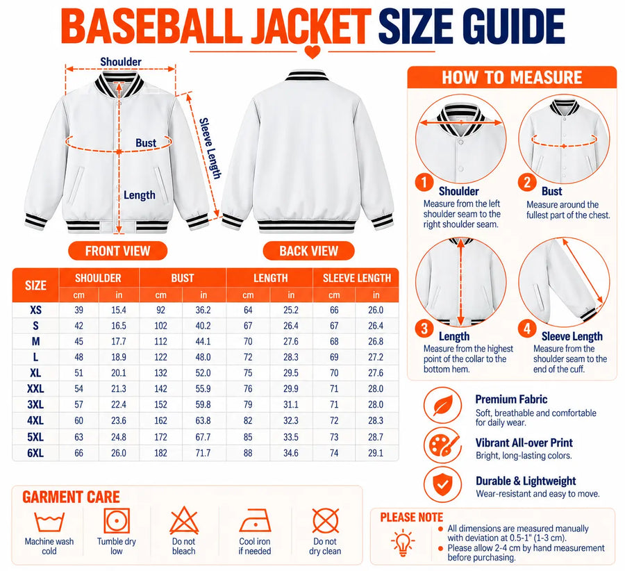 Size guide — Galactic Saga 50th Anniversary - Personalized Baseball Jacket KN100263
