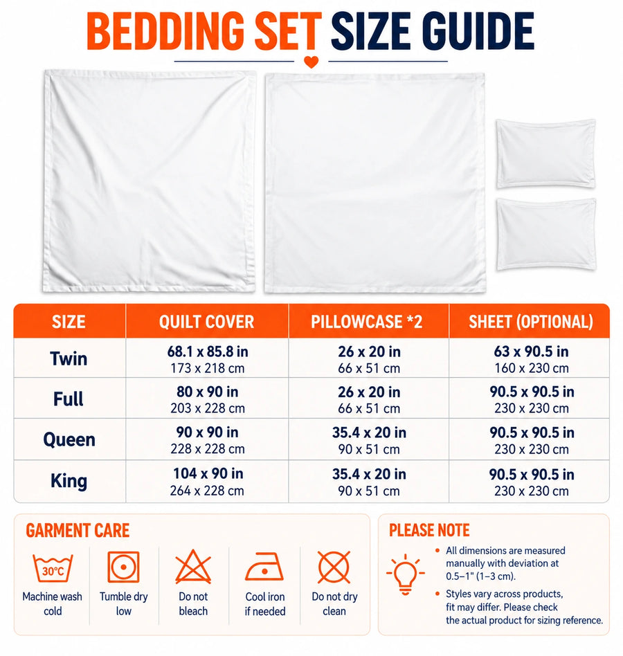 Size guide — Gothic Love Story - Personalized Couple Bedding Set VT100082