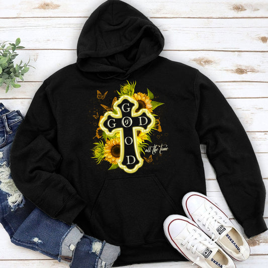 God Is Good All The Time - Unisex Sunflower Hoodie - Inspirational Christian Apparel