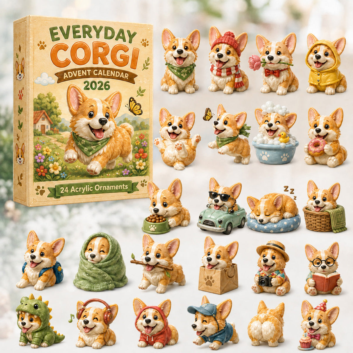 Everyday Corgi Advent Calendar 2026 - 24-Day Festive Countdown, Acrylic Charms Blind Box - Gift For Corgi Lovers - AT000004