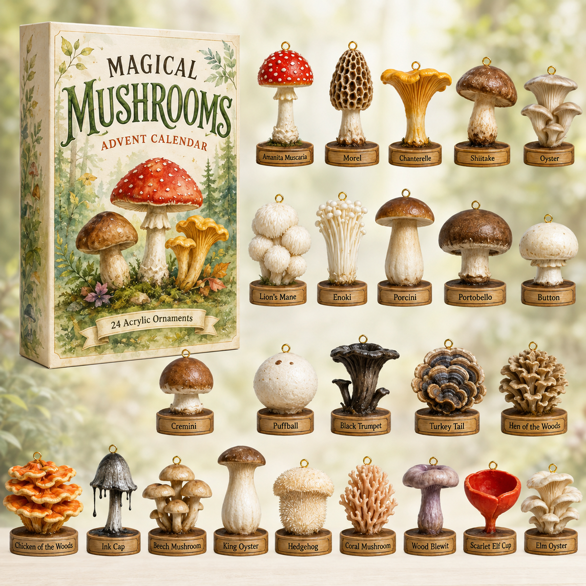 Magical Mushrooms Advent Calendar 2026 - 24-Day Festive Countdown, Acrylic Charms Blind Box - Gift For Mushroom & Nature Lovers - AT000042