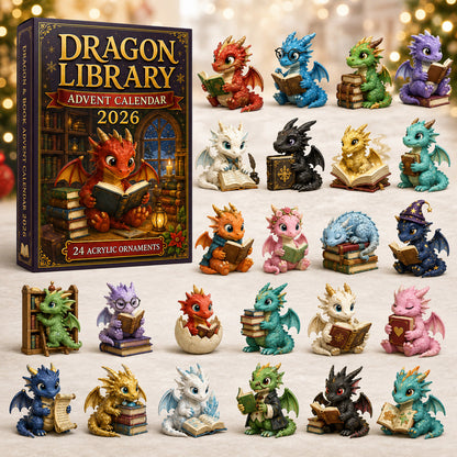 Dragon Library Advent Calendar 2026 - 24-Day Festive Countdown, Acrylic Charms Blind Box - Gift For Dragon Lovers - AT000001