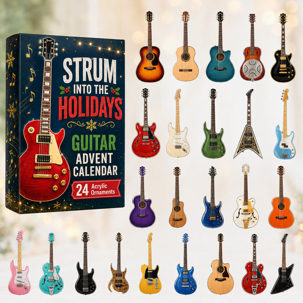 Strum Into The Holidays Advent Calendar 2026 - 24-Day Festive Countdown, Acrylic Charms Blind Box - Gift For Guitar Lovers AC0HT467 - AT000044