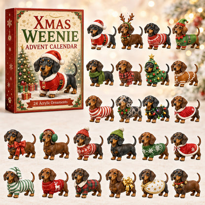 Xmas Weenie Advent Calendar 2026 - 24-Day Festive Countdown, Acrylic Charms Blind Box - Gift For Dachshund Lovers - AT000003