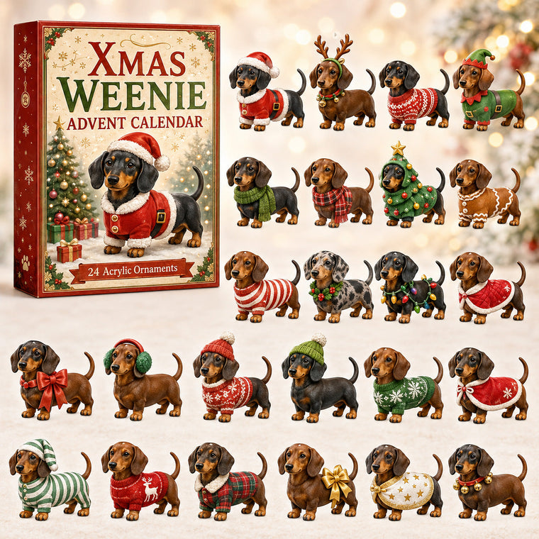 Xmas Weenie Advent Calendar 2026 - 24-Day Festive Countdown, Acrylic Charms Blind Box - Gift For Dachshund Lovers - AT000003