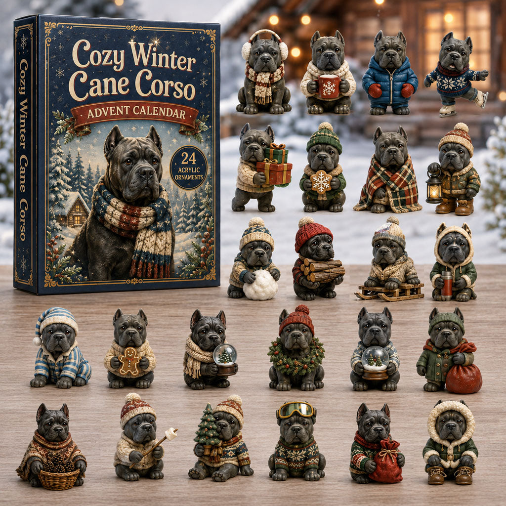 Cozy Winter Cane Corso Advent Calendar 2026 - 24-Day Festive Countdown, Acrylic Charms Blind Box - Gift For Cane Corso Lovers AC0NT203 - AT000039