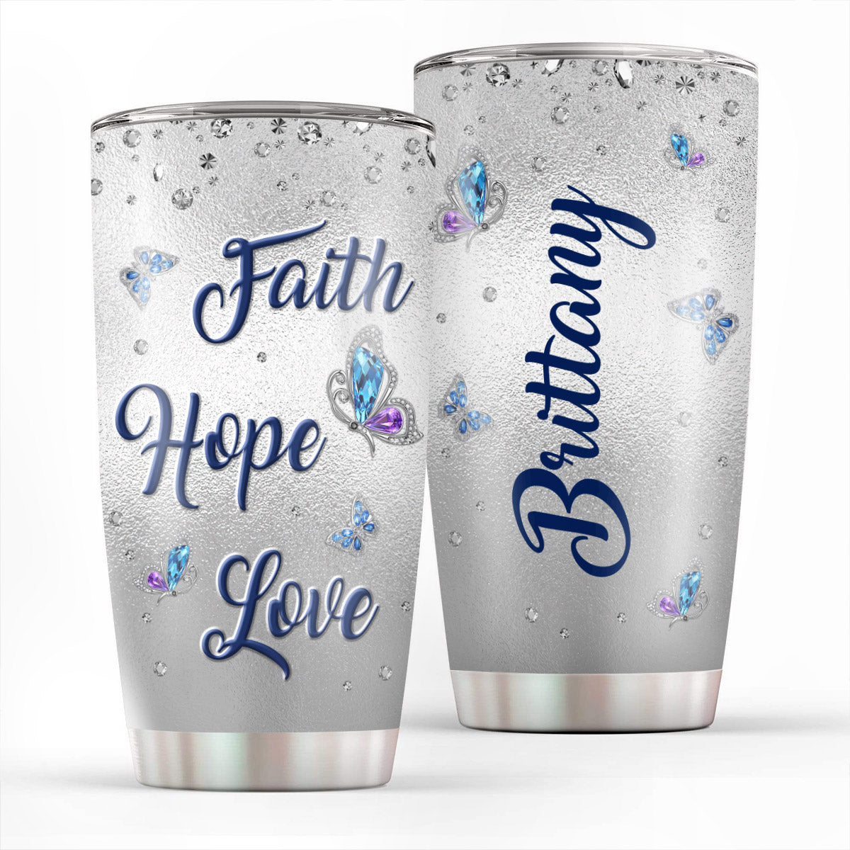 Faith, Hope, Love Butterfly Design - Personalized Tumbler