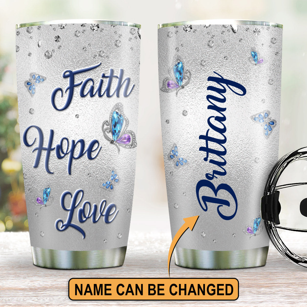 Faith, Hope, Love Butterfly Design - Personalized Tumbler