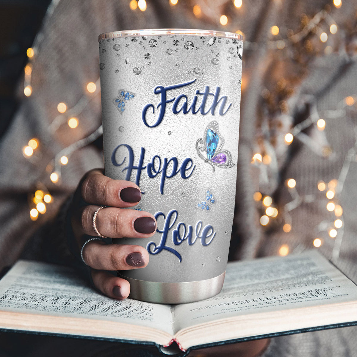 Faith, Hope, Love Butterfly Design - Personalized Tumbler