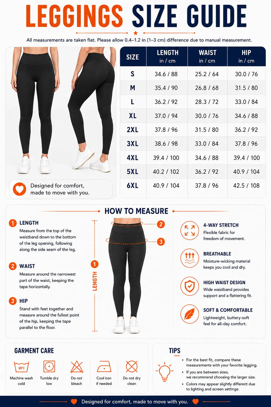 Size guide — Romantic Skeleton Leggings – Personalized Leggings for Women – Unique Gift for Her VT100071