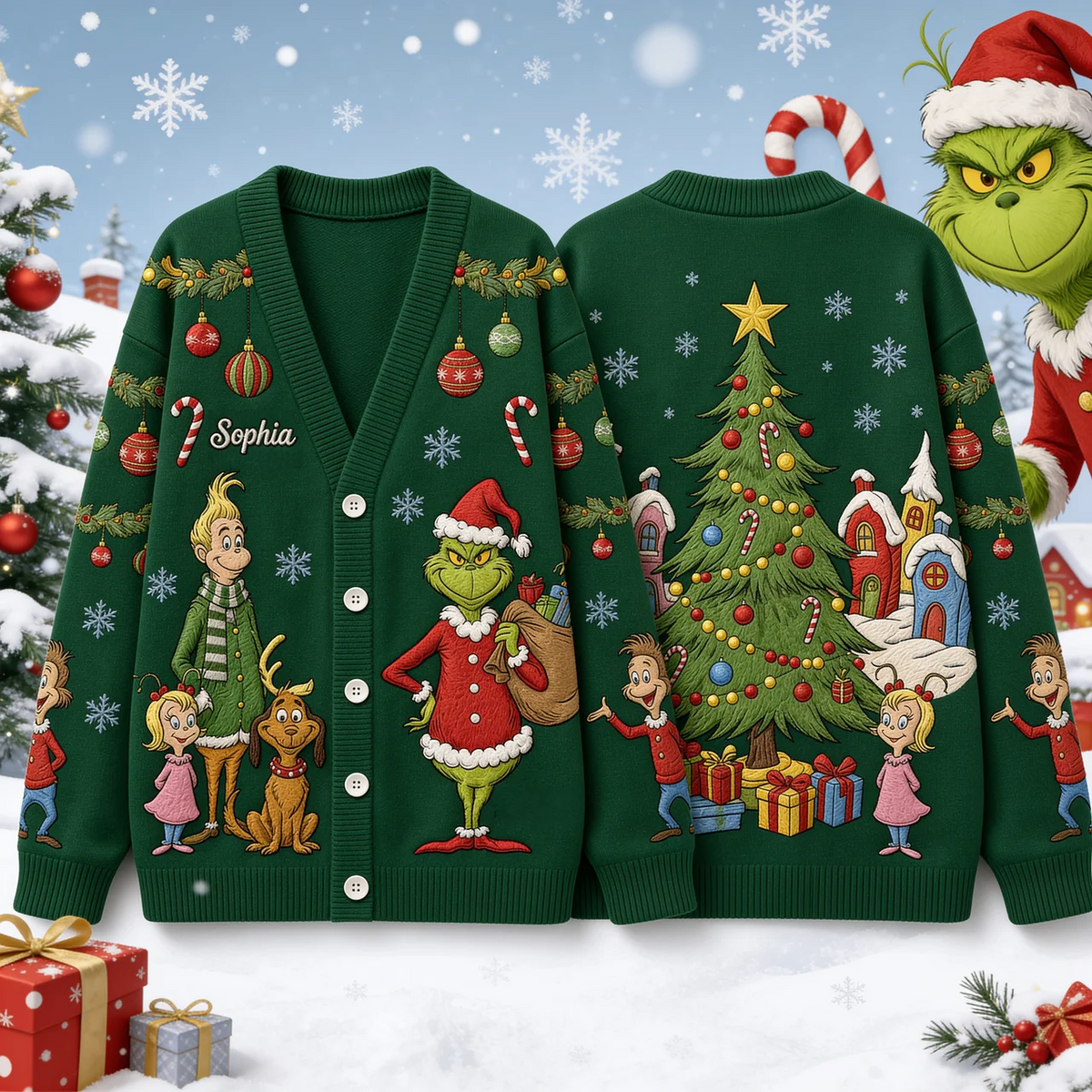 Christmas Green Monster - Cardigan Sweater TC100114