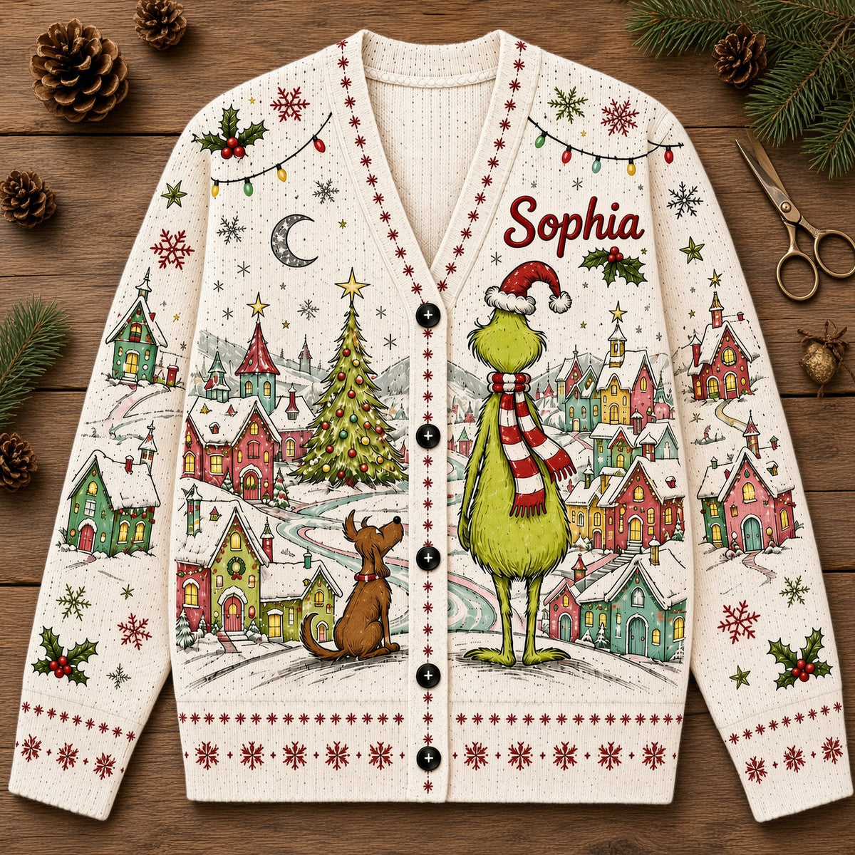 Green Monster Christmas Village - Cardigan Sweater TC100092