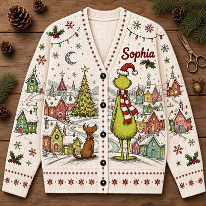 Green Monster Christmas Village - Cardigan Sweater TC100092