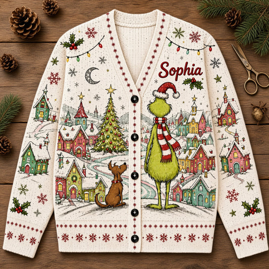 Green Monster Christmas Village - Cardigan Sweater TC100092