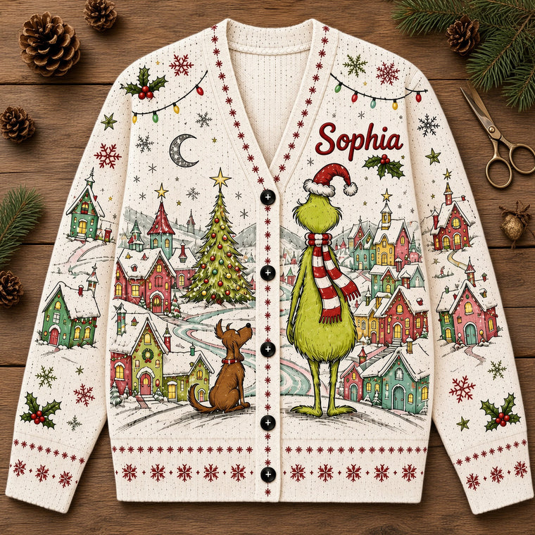 Green Monster Christmas Village - Cardigan Sweater TC100092