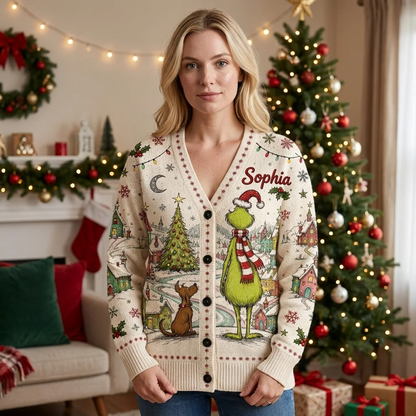 Green Monster Christmas Village - Cardigan Sweater TC100092