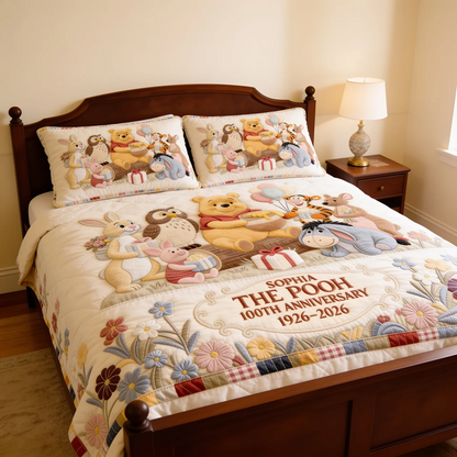 Honey Bear Celebrate 100 Years Of Friendship - Personalized Quilted Bedding Set TC100087
