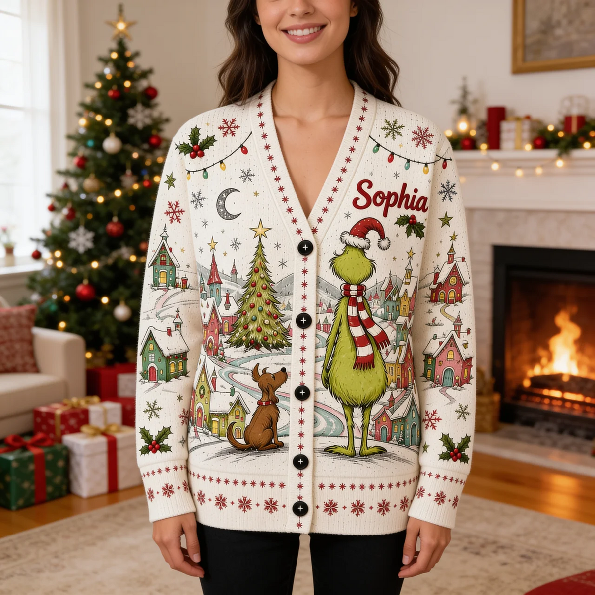 Green Monster Christmas Village - Cardigan Sweater TC100092