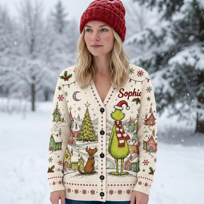 Green Monster Christmas Village - Cardigan Sweater TC100092