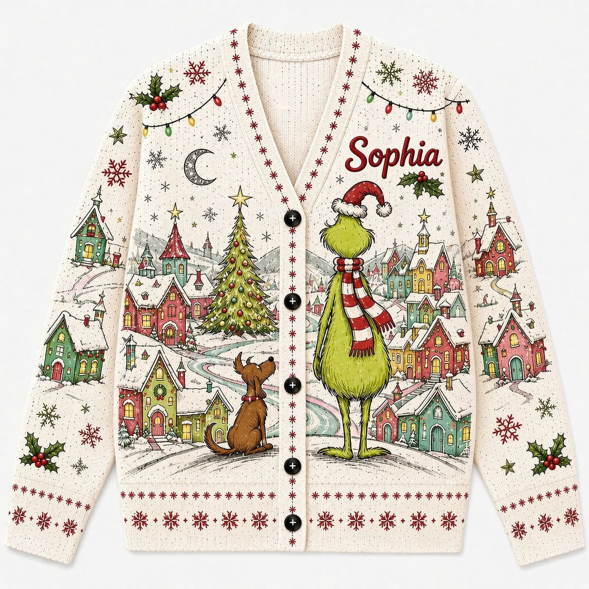 Green Monster Christmas Village - Cardigan Sweater TC100092