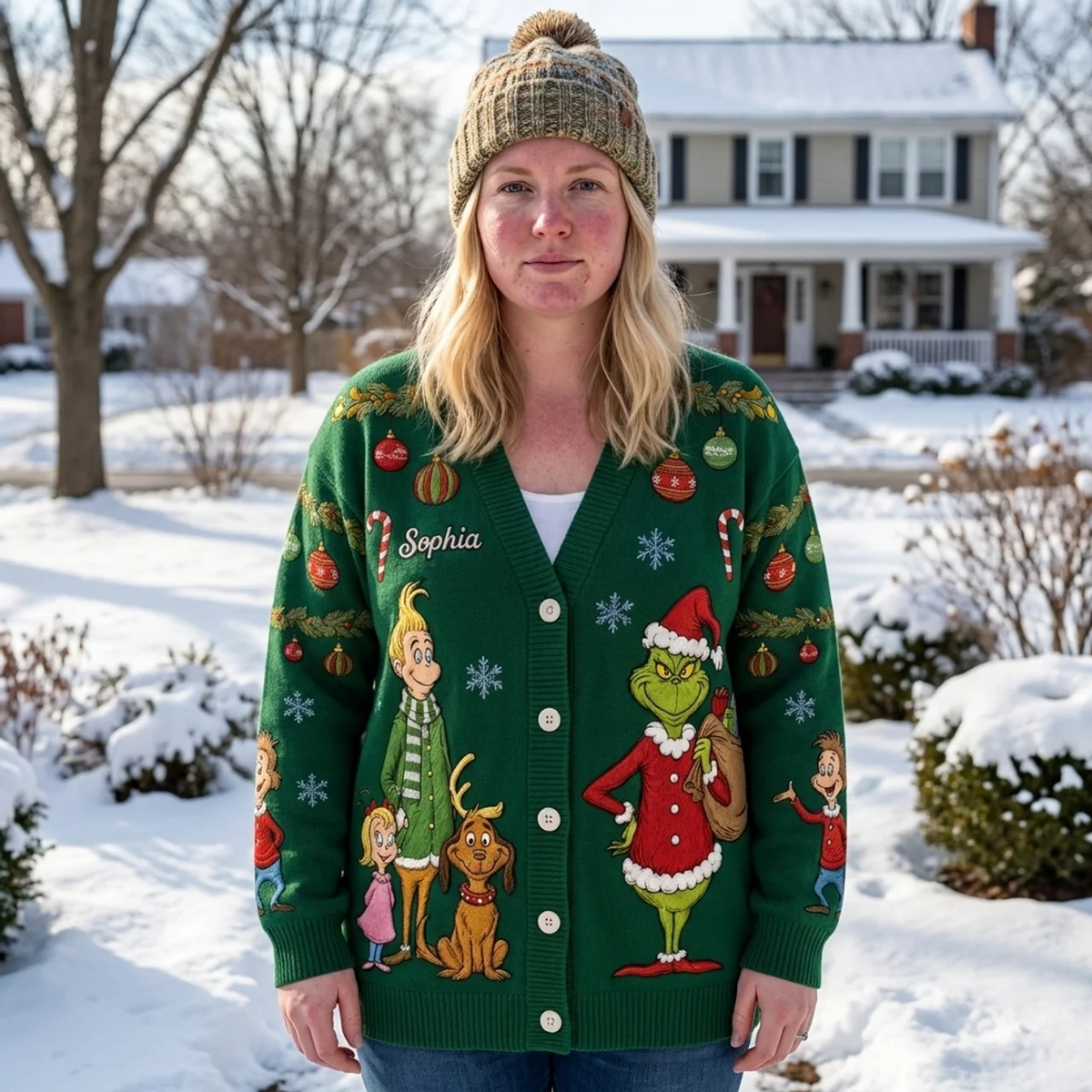 Christmas Green Monster - Cardigan Sweater TC100114