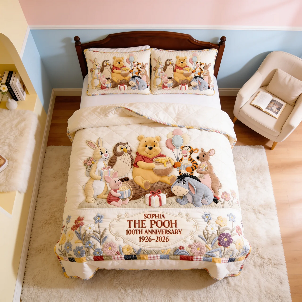 Honey Bear Celebrate 100 Years Of Friendship - Personalized Quilted Bedding Set TC100087