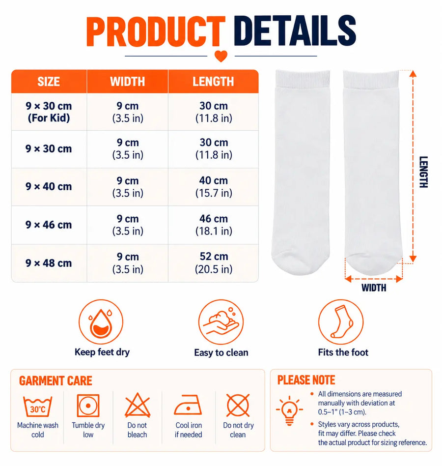 Size guide — I'm Reading - Middle Tube Socks TC100177