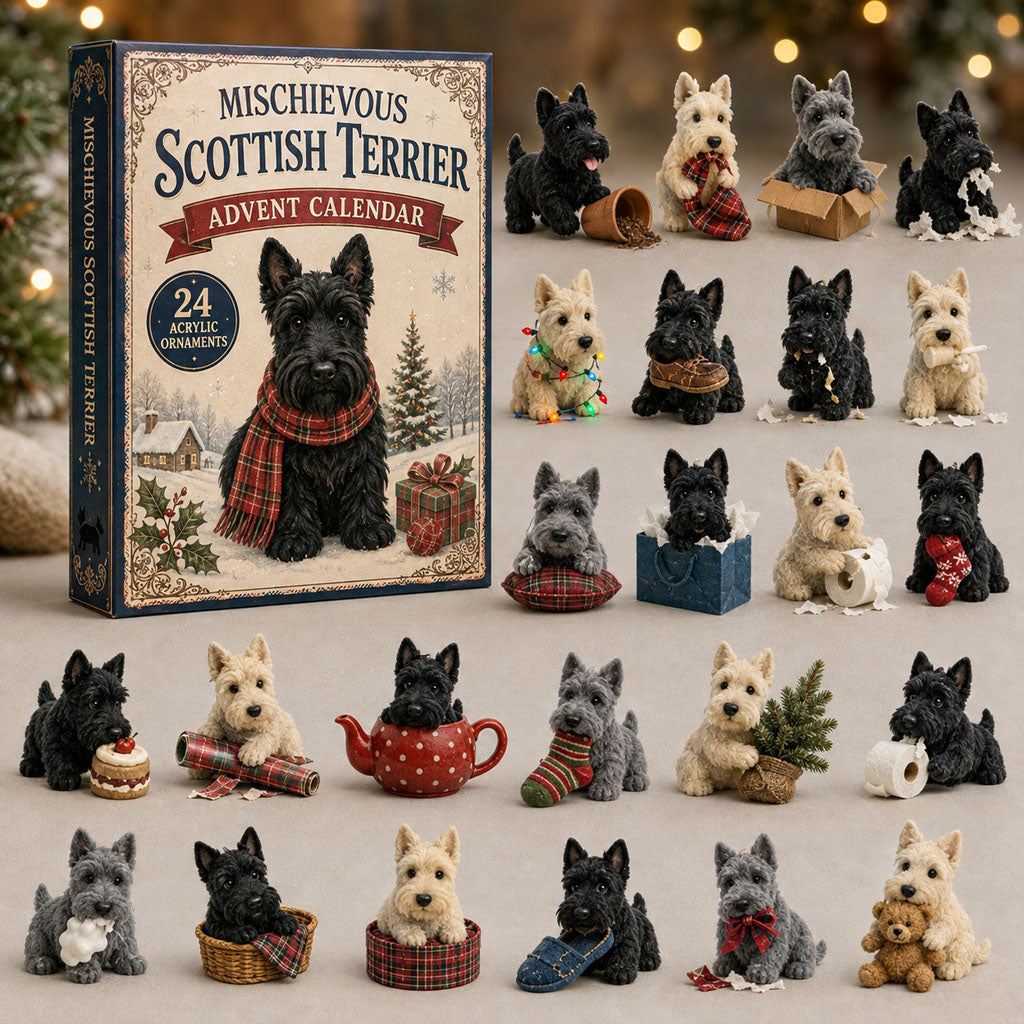 Mischievous Scottish Terrier Advent Calendar 2026 - 24-Day Festive Countdown, Acrylic Charms Blind Box - Gift For Dog Lovers AC0TM254 - AT000047