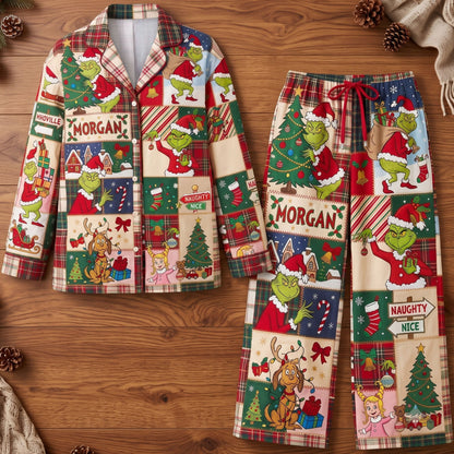 Lovable Christmas Green Monster - Lapel Pajama Set TC100118