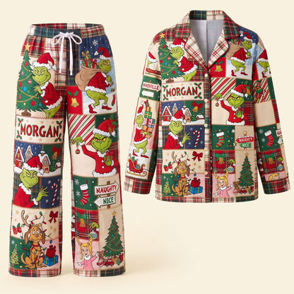 Lovable Christmas Green Monster - Lapel Pajama Set TC100118