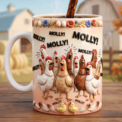 Funny Chickens Screaming Your Name Mug - Personalized Mug VT100079