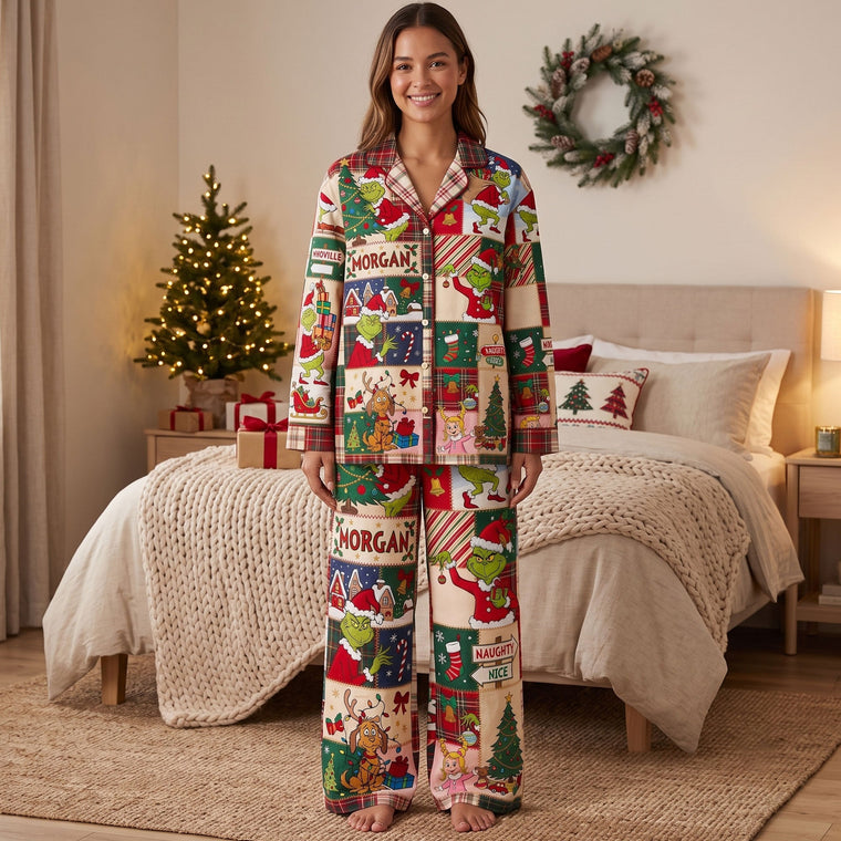 Lovable Christmas Green Monster - Lapel Pajama Set TC100118