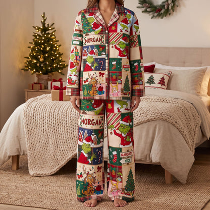 Lovable Christmas Green Monster - Lapel Pajama Set TC100118