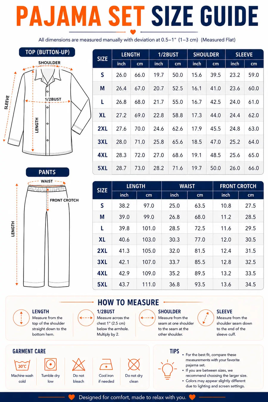 Size guide — Witchy Night - Pajama Set TC100072