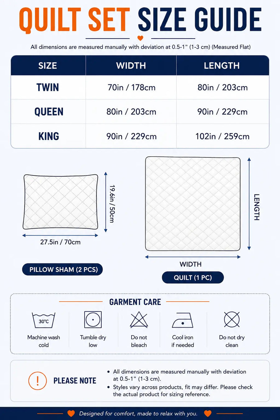 Size guide — Green Monster - Personalized Quilted Bedding Set TC100111