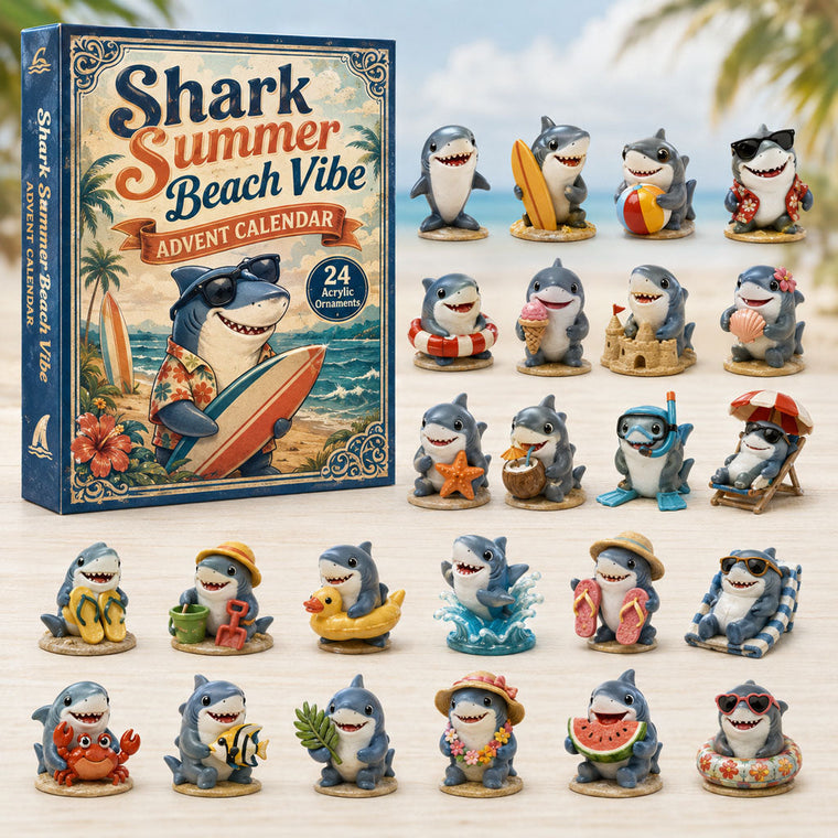 Shark Summer Beach Advent Calendar 2026 - 24-Day Festive Countdown, Acrylic Charms Blind Box - Gift For Shark Lovers - AT000037