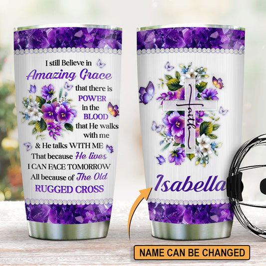 Amazing Grace - Personalized Floral Cross Tumbler