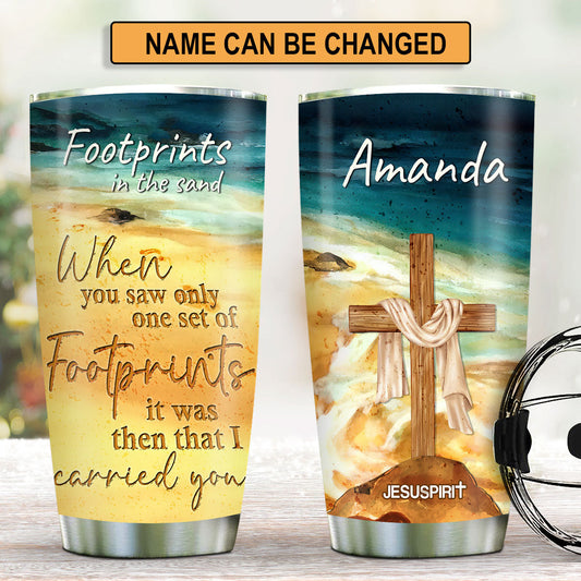 Footprints in the Sand - Personalized Stainless Steel Tumbler