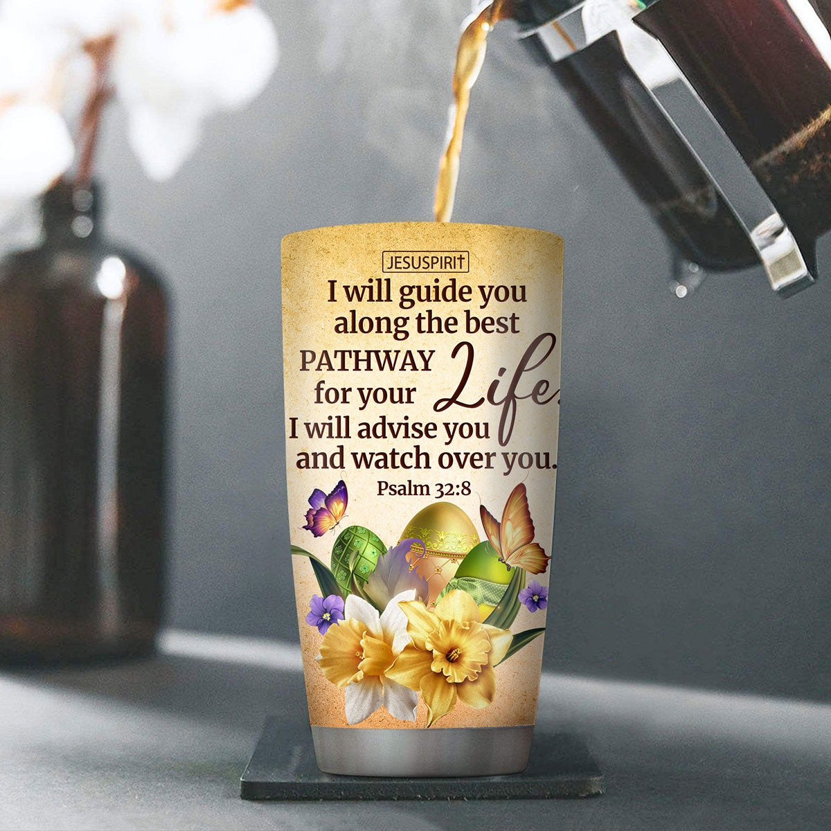 Psalm 32:8 Faith-Inspired Stainless Steel Tumbler - Personalized Gift for Women