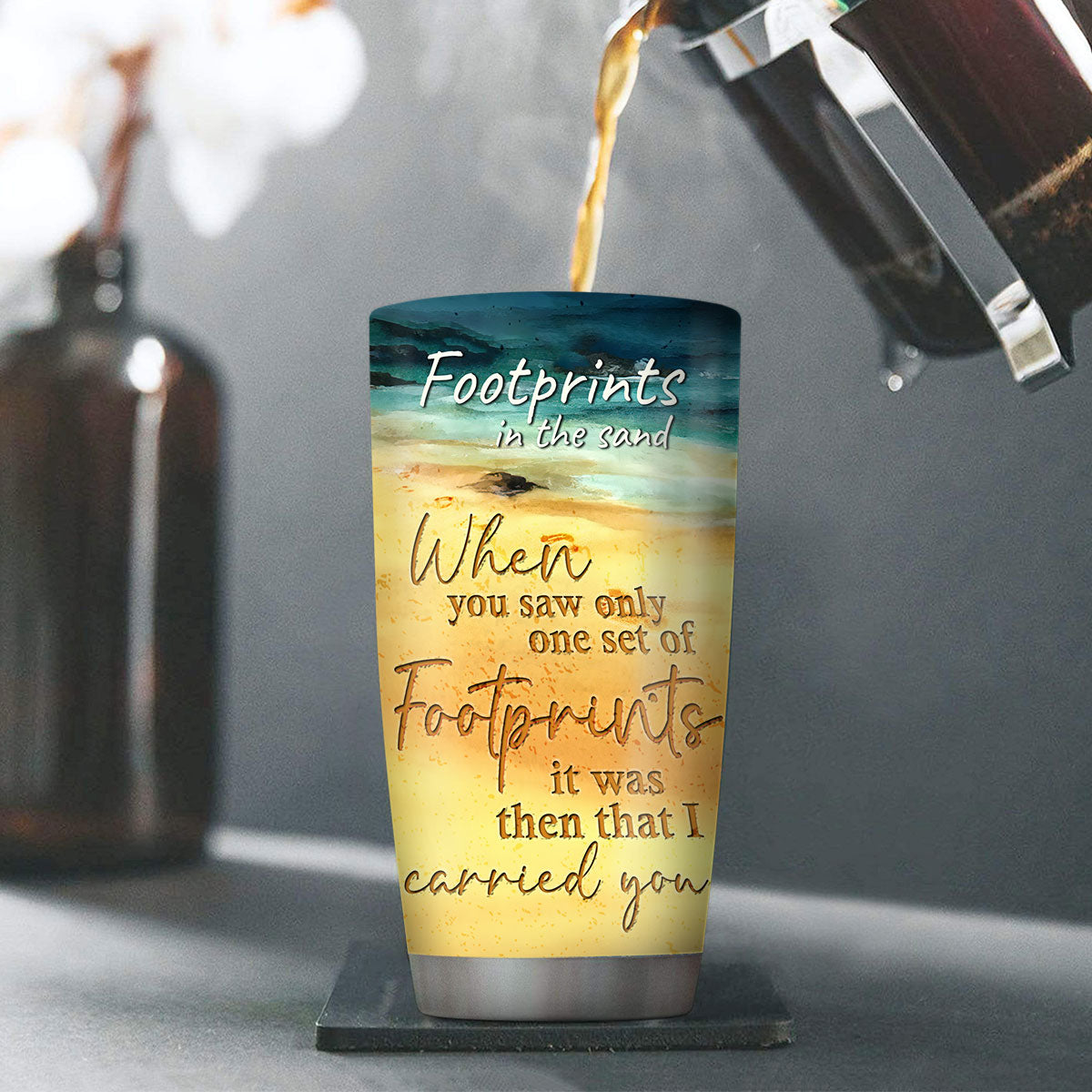 Footprints in the Sand - Personalized Stainless Steel Tumbler