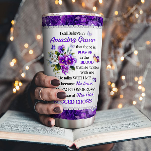 Amazing Grace - Personalized Floral Cross Tumbler