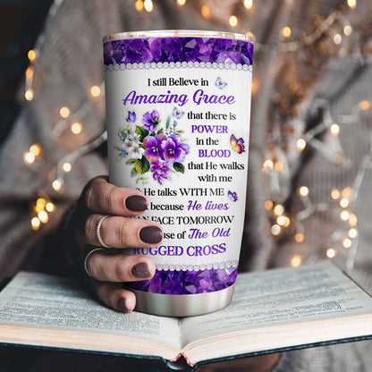 Amazing Grace - Personalized Floral Cross Tumbler