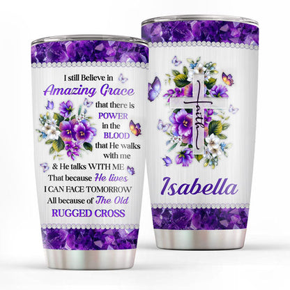 Amazing Grace - Personalized Floral Cross Tumbler