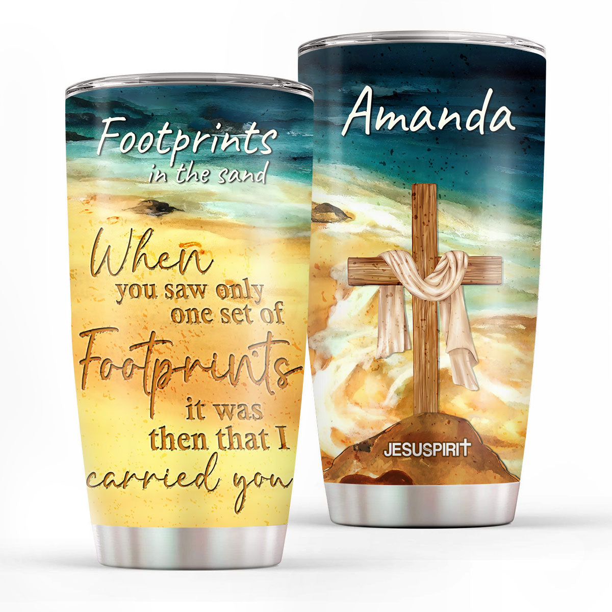 Footprints in the Sand - Personalized Stainless Steel Tumbler